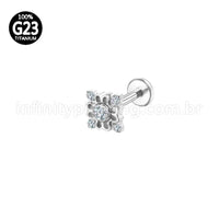 Piercing Labret Titânio Quadrada 5 Zircônias