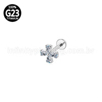 Piercing Labret Titânio Trevo 4 Zircônias