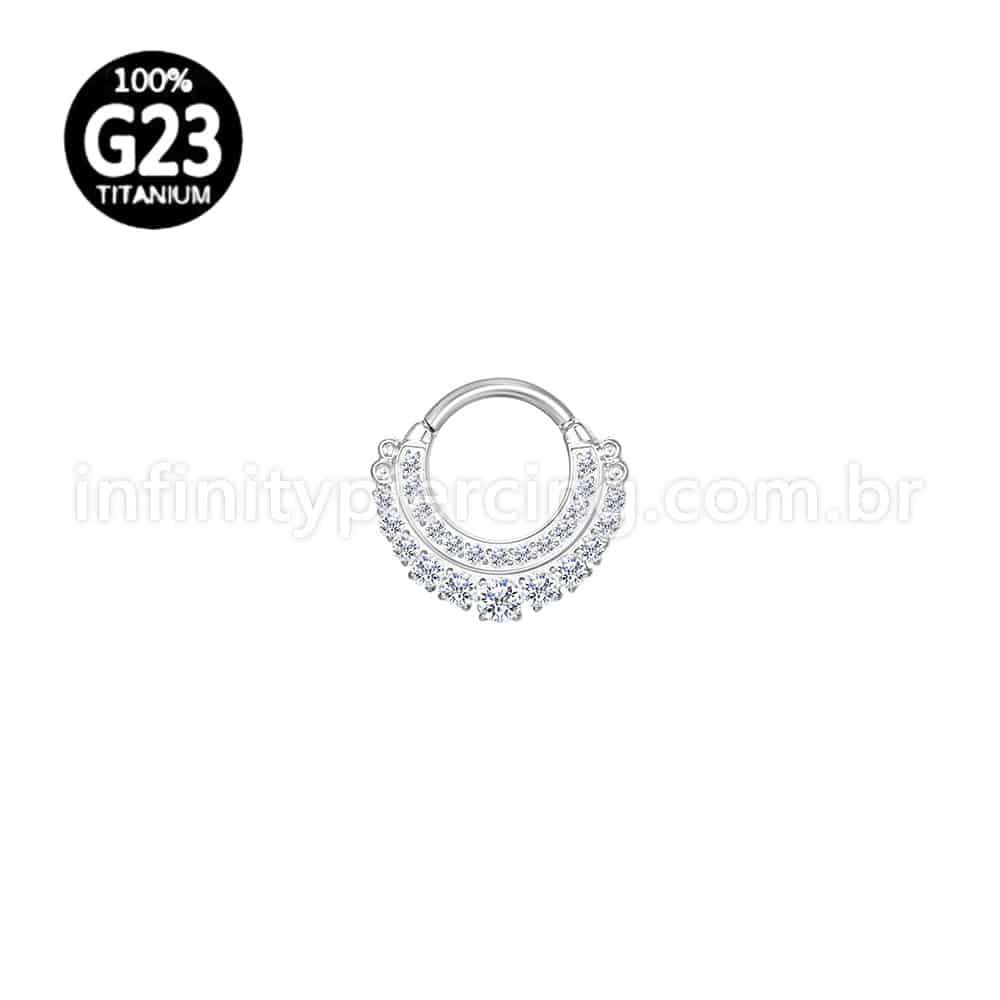 Piercing Argola Titânio 2 Fileiras Zircônia Cravejada