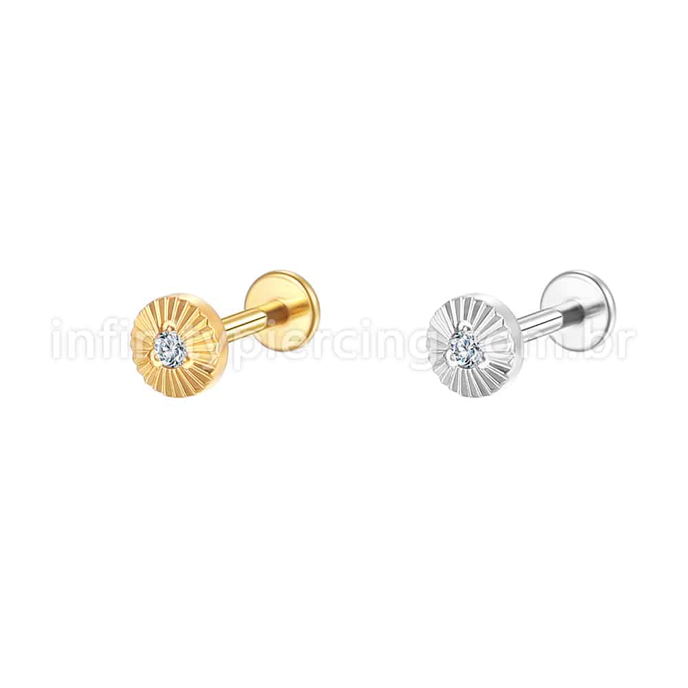Piercing Labret Aço Cirúrgico Redondo Com Detalhes 1 Zircônia