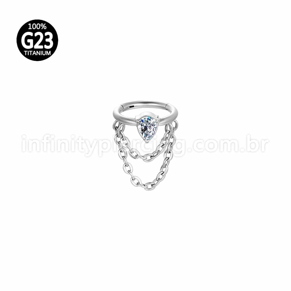 Piercing Argola Titânio Segmento Articulado Corrente Zircônia Gota