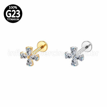 Piercing Labret Titânio Trevo 4 Zircônias