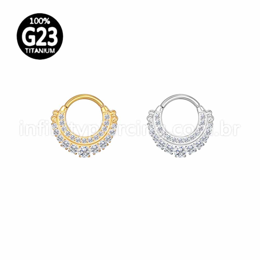 Piercing Argola Titânio 2 Fileiras Zircônia Cravejada