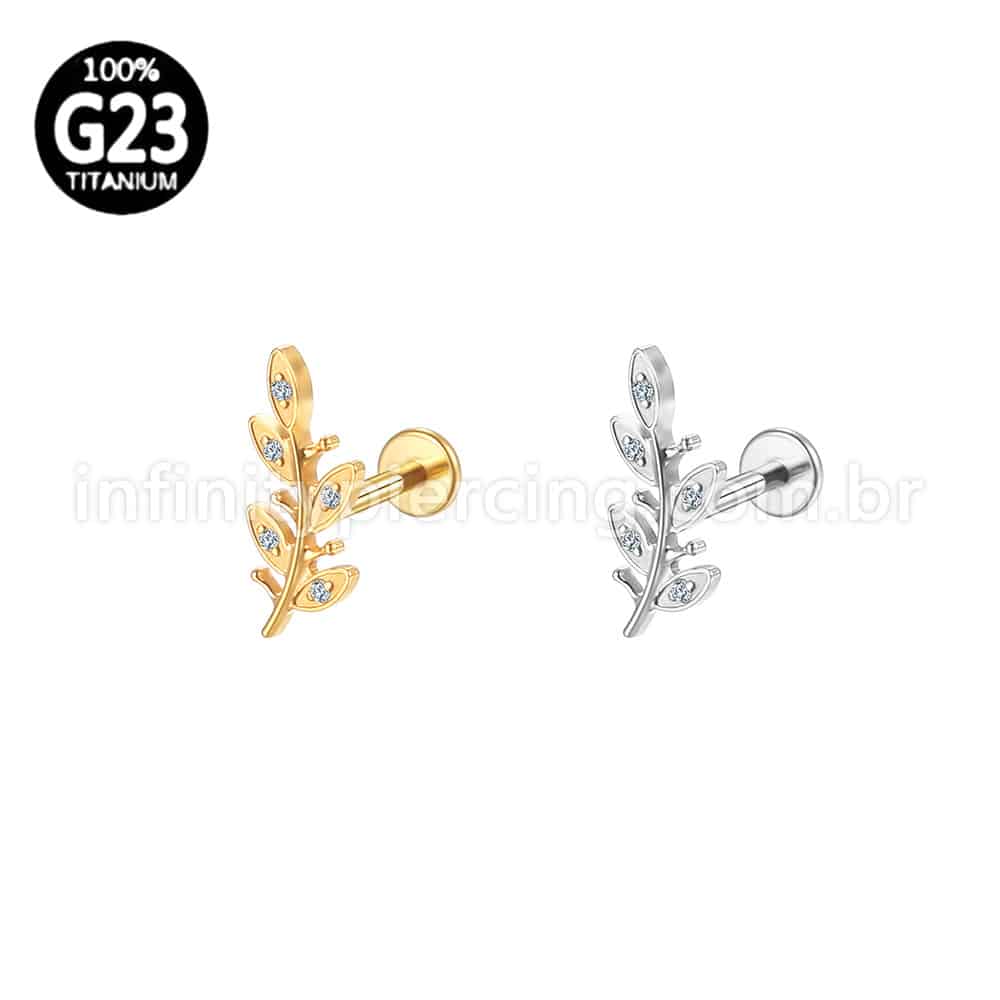 Piercing Labret Titânio Galho Zircônia Cravejada