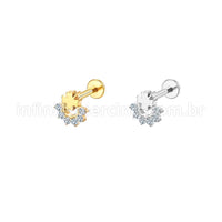 Piercing Labret Aço Cirúrgico Trevo Com Zircônia Cravejada