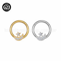 Piercing Argola Titânio Segmento Articulado Lua/Estrela Zircônia Cravejada