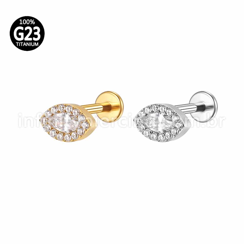 Piercing Labret Titânio Olho Zircônia Cravejada