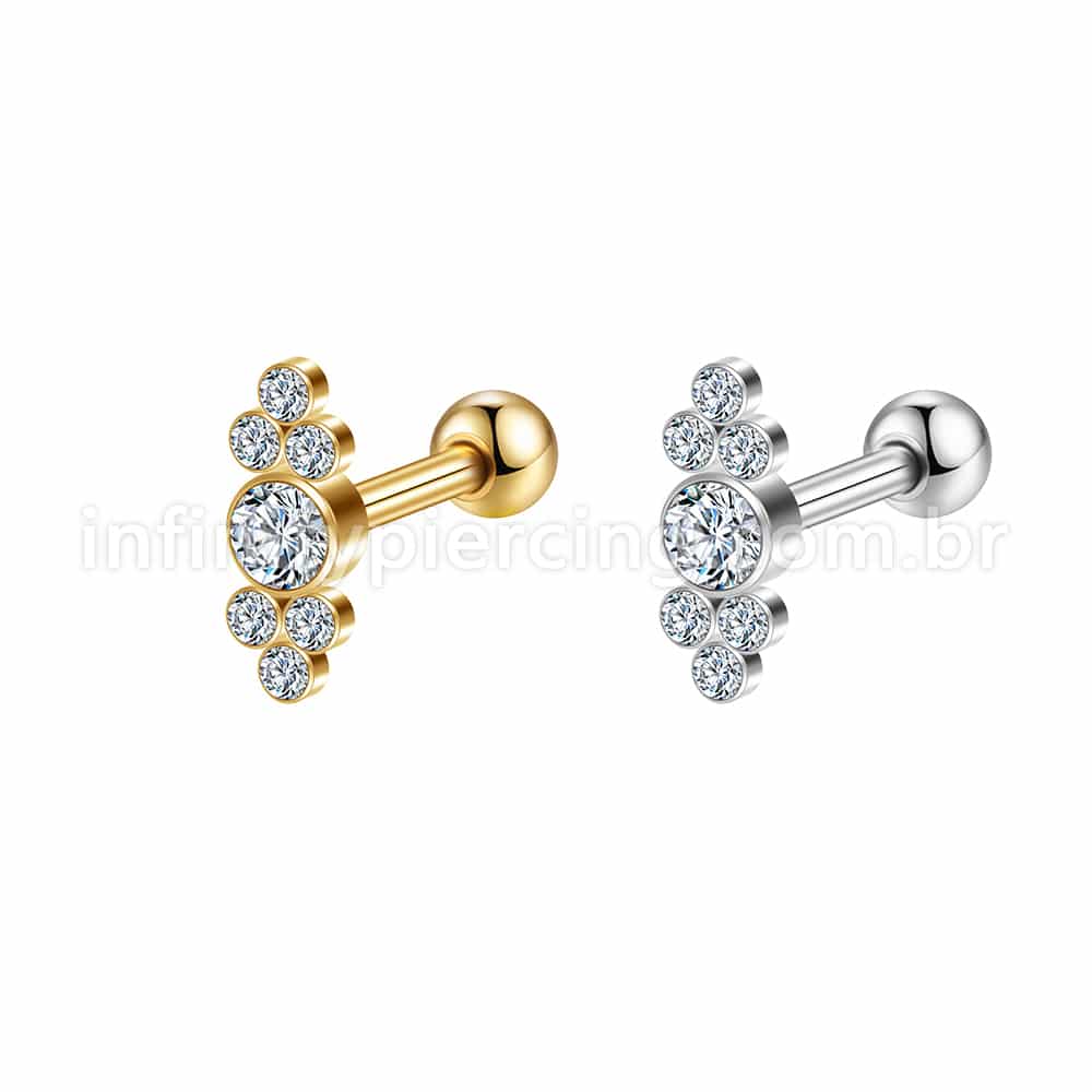 Piercing Minibarbell Aço Cirúrgico 7 Zircônias Cravada