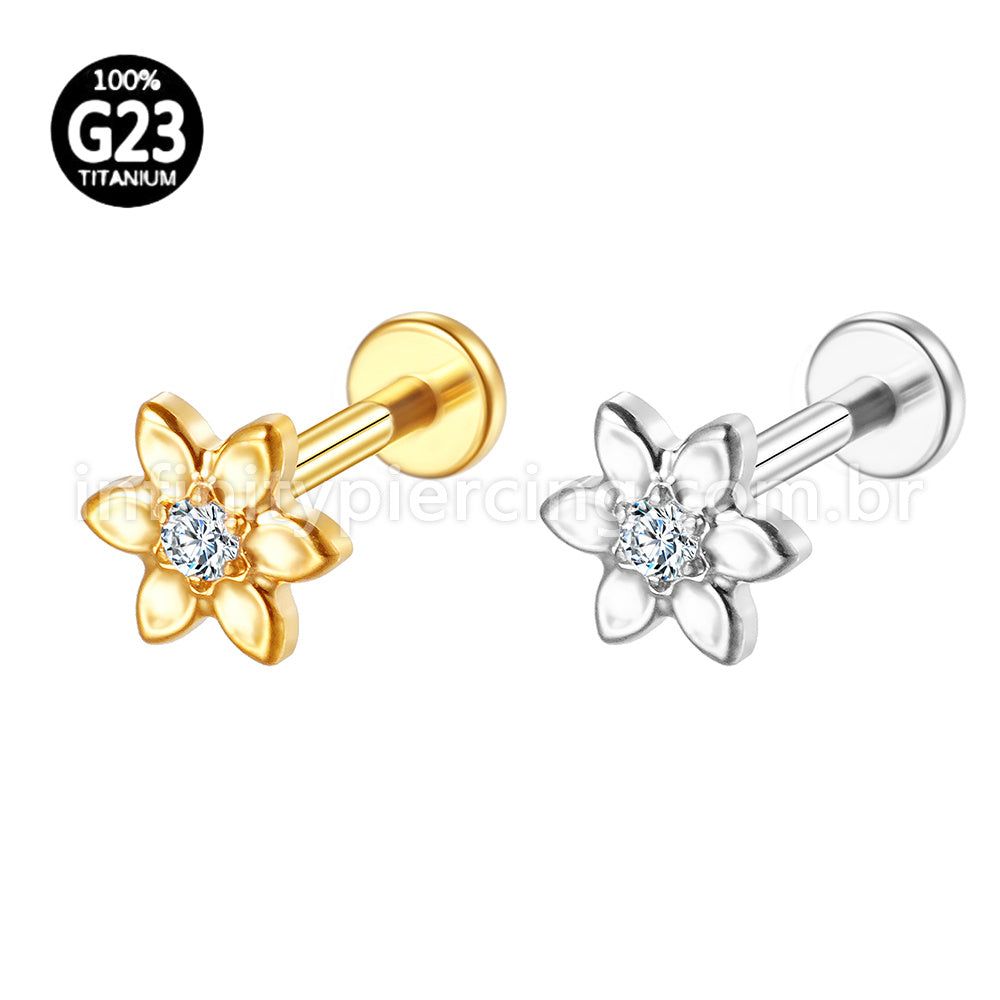 Piercing Labret Titânio Flor Zircônia