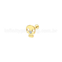 Piercing Labret Aço Cirúrgico Caveira Zircônia