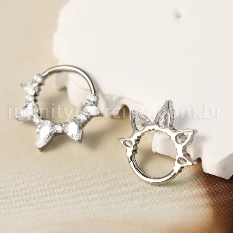 Piercing Argola Titânio Segmento Articulado Zircônia Cravejada Gota