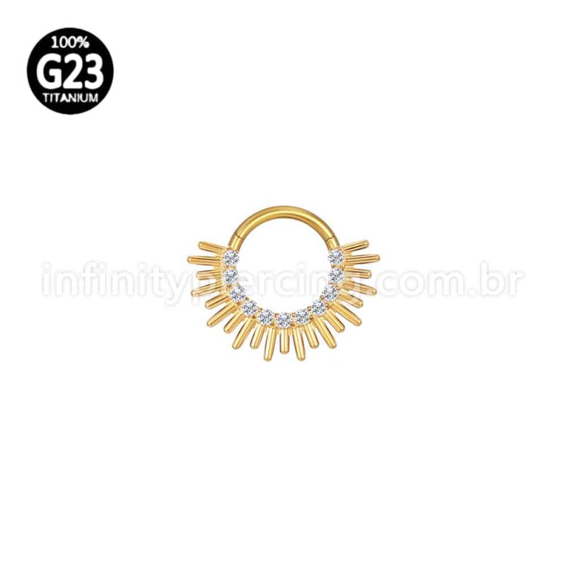 Piercing Argola Titânio Segmento Articulado Detalhado Zircônias Cravejadas