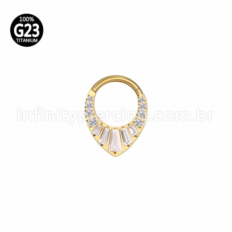 Piercing Argola Titânio Segmento Articulado Zircônia Cravejada Gota