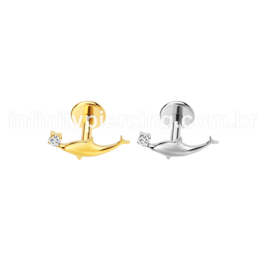 Piercing Labret Aço Cirúrgico Golfinho Zircônia