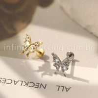 Piercing Labret Aço Cirúrgico Borboleta Zircônia