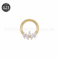 Piercing Argola Titânio Segmento Articulado 5 Pedras Zircônia Cravejada
