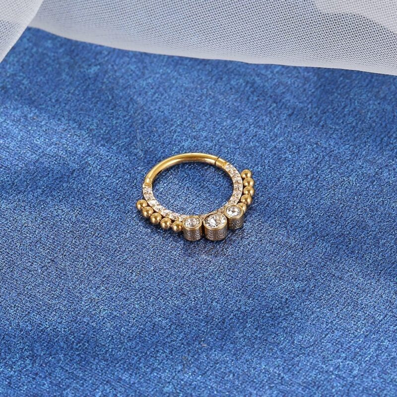 Piercing Argola Segmentada Aço Cirúrgico Zircônia 3 Pedras