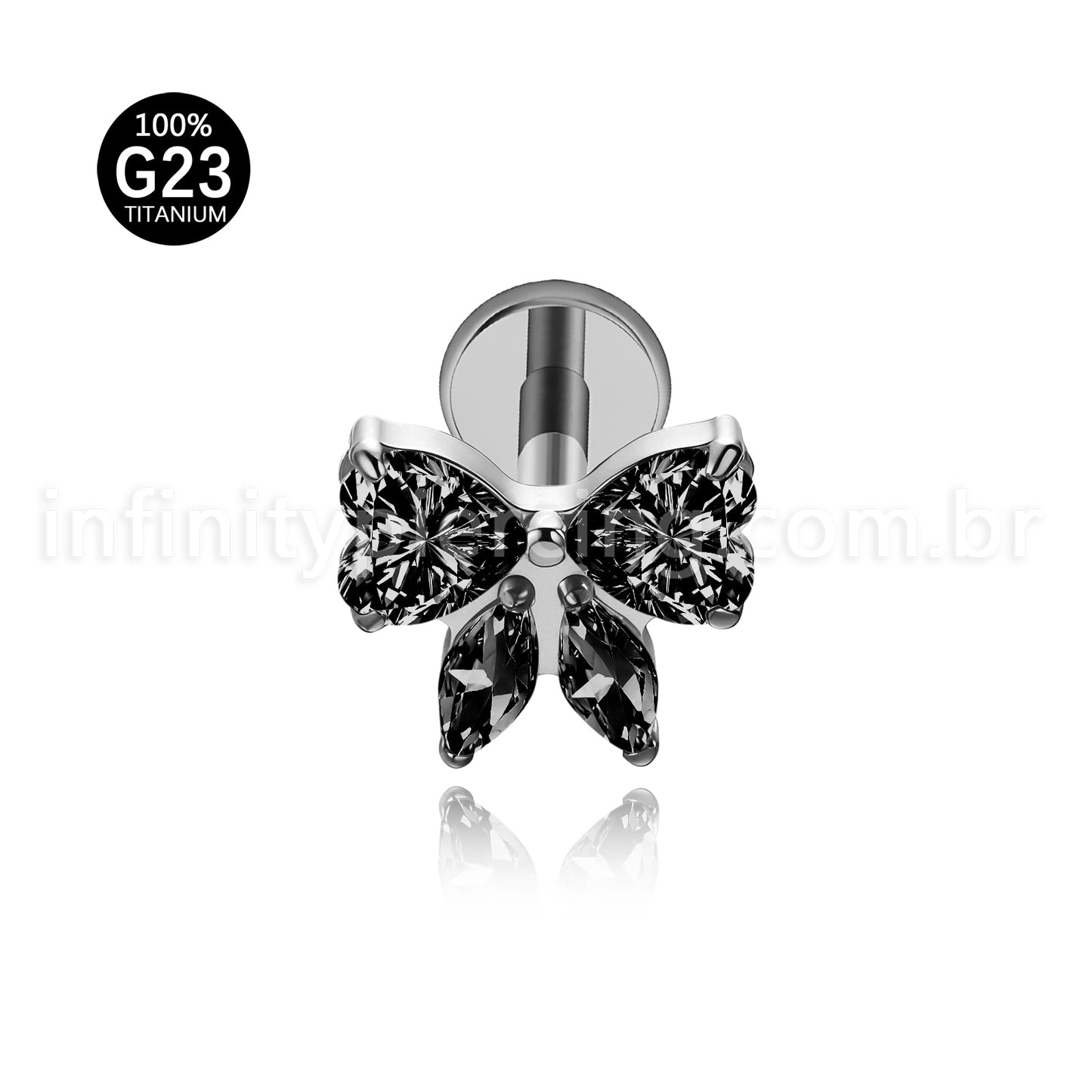 Piercing Labret Titânio Laço Zircônia Cravejada