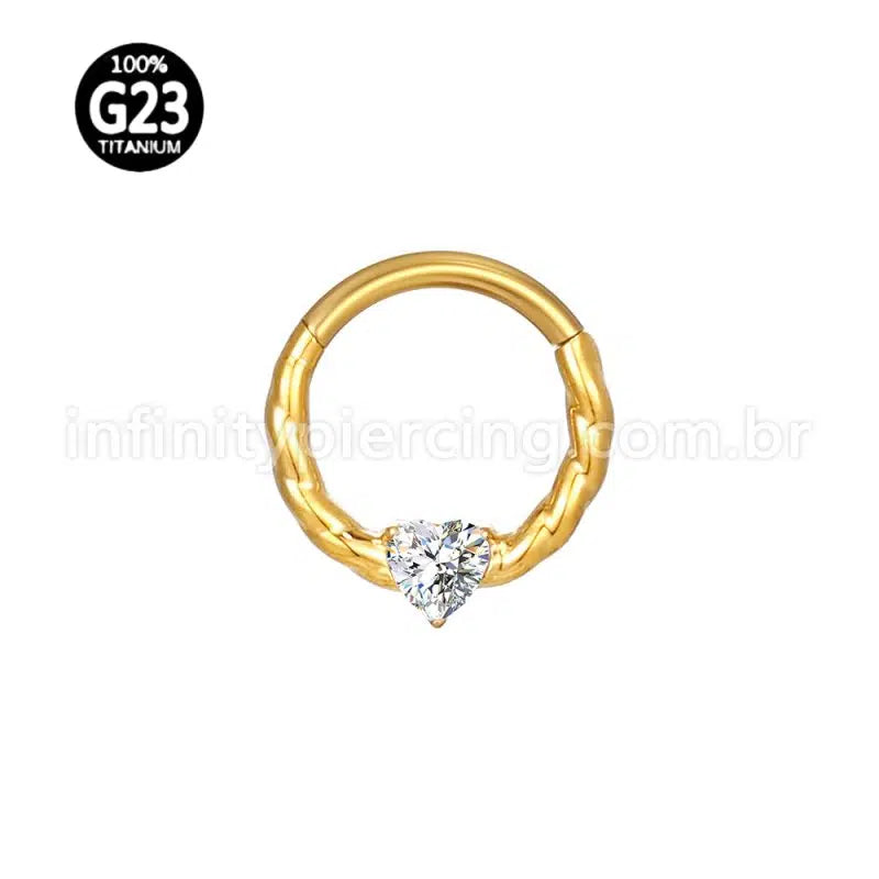 Piercing Argola Titânio Torcida 1 Pedra Zircônia Coração