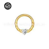 Piercing Argola Titânio Torcida 1 Pedra Zircônia Coração