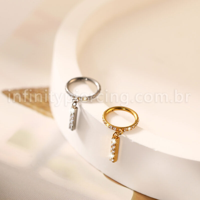 Piercing Argola Titânio Zircônia Cravejada Pingente Barra