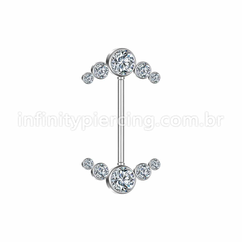Piercing Mamilo Push Pin Aço Cirúrgico Indiano Zircônia