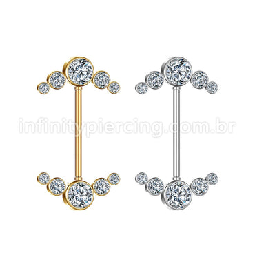 Piercing Mamilo Push Pin Aço Cirúrgico Indiano Zircônia
