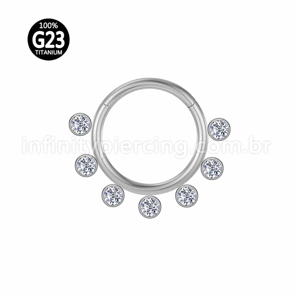 Piercing Argola Titânio Segmento Articulado 7 Zircônias