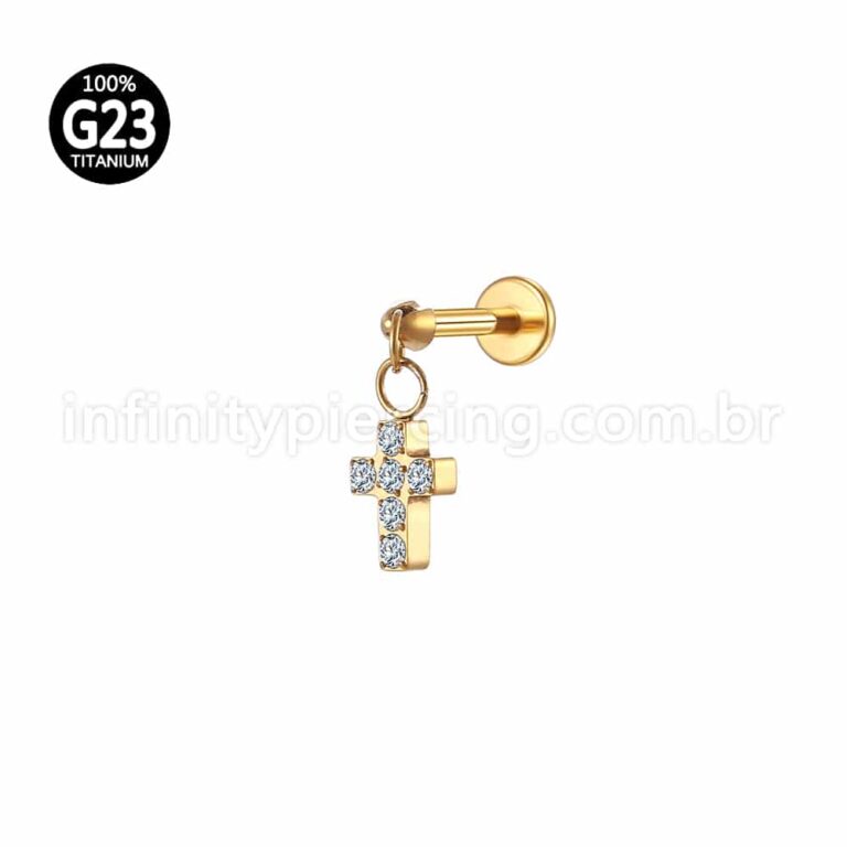 Piercing Labret Titânio Zircônia Pingente Cruz
