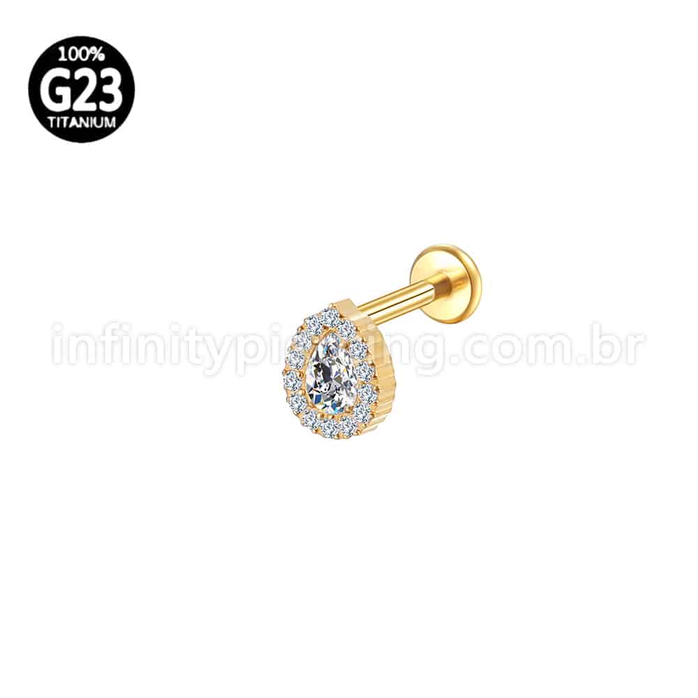 Piercing Labret Titânio Gota Zircônia