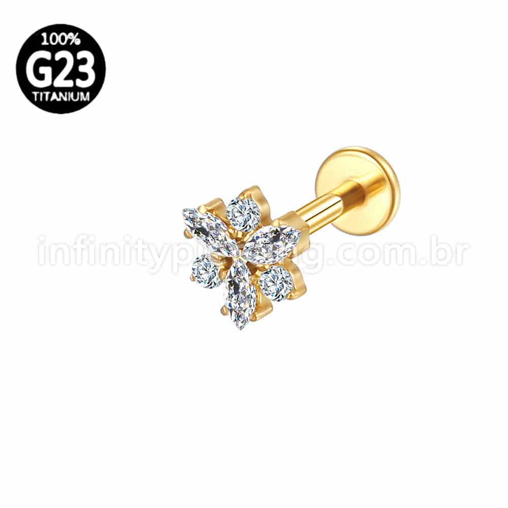 Piercing Labret Titânio Flor Zircônia Cravejada