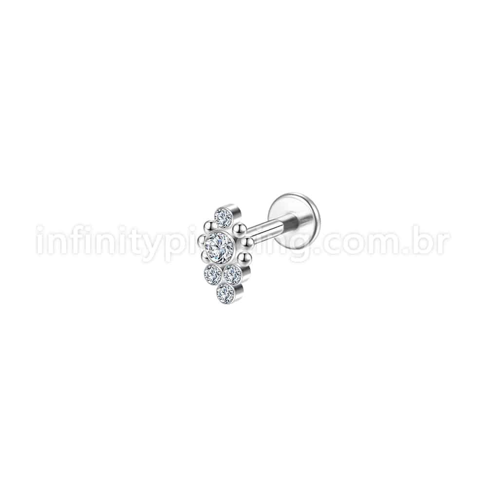 Piercing Labret Aço Cirúrgico Indiano Zircônia