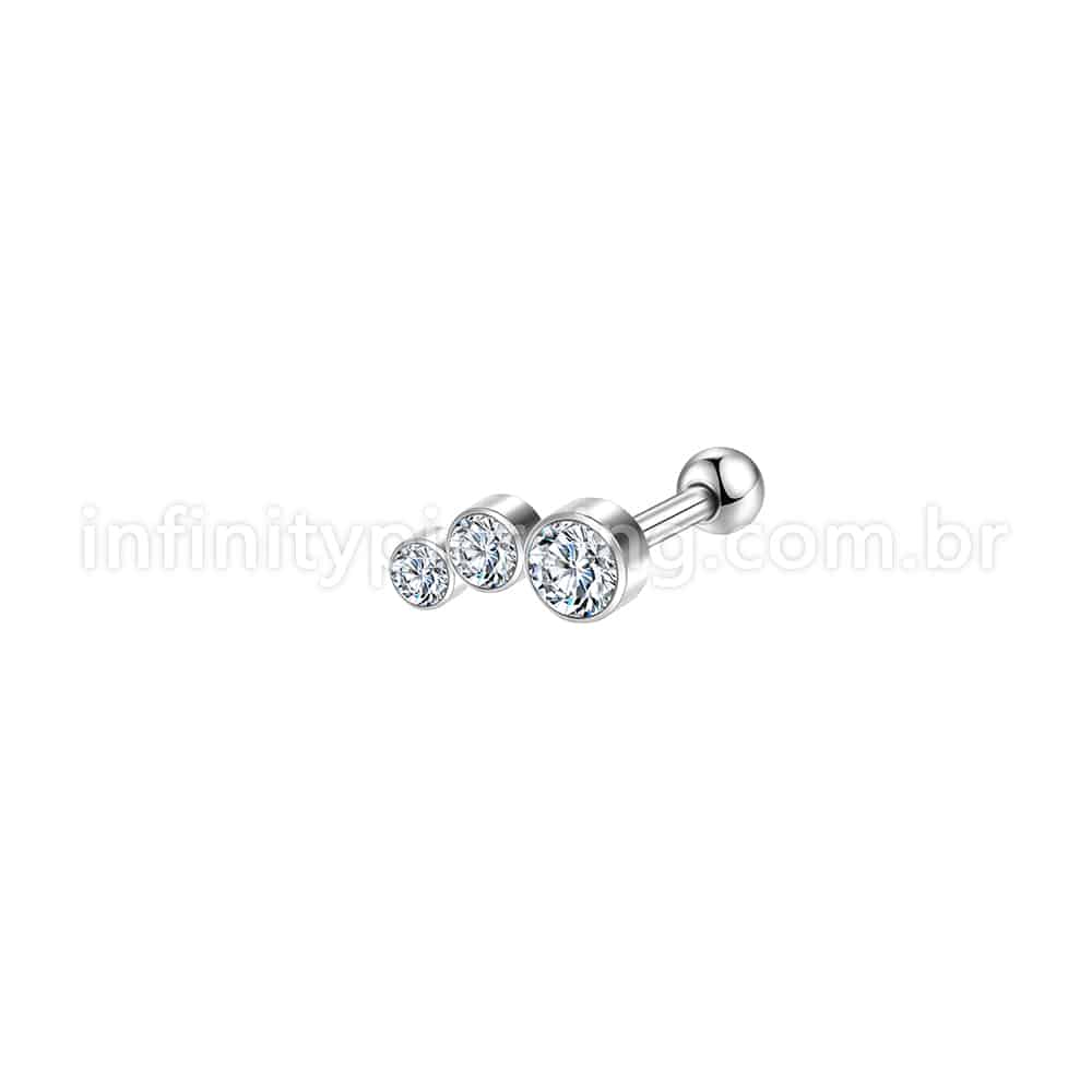 Piercing Minibarbell Aço Cirúrgico Trio Curvo Zircônia Cravada
