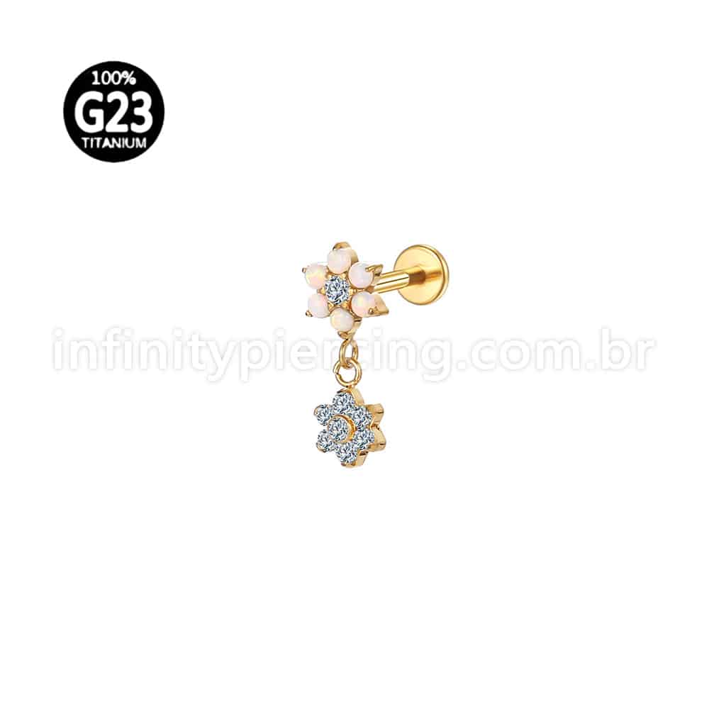 Piercing Labret Titânio Flor Pingente Flor Zircônia
