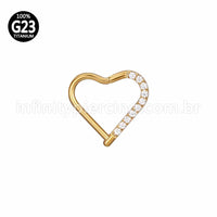 Piercing Coração Titânio Segmento Articulado Zircônia Cravejada