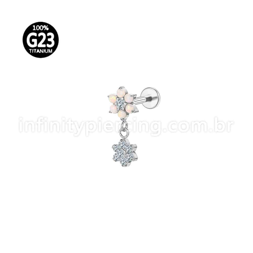 Piercing Labret Titânio Flor Pingente Flor Zircônia
