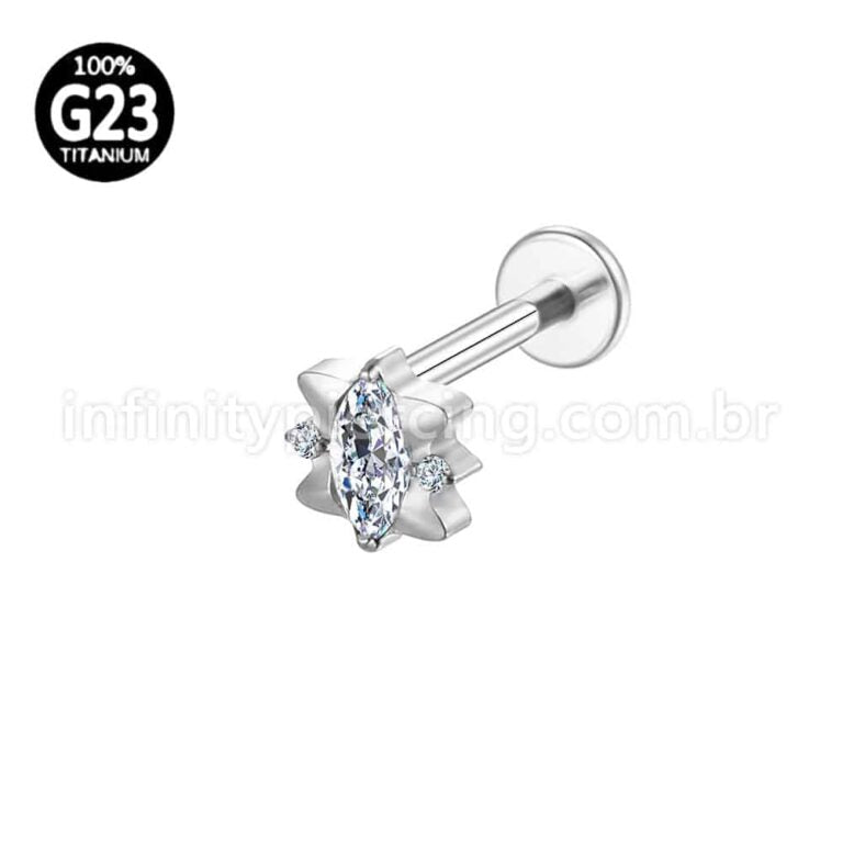 Piercing Labret Titânio Oval Com Detalhe Zircônia