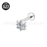 Piercing Labret Titânio Oval Com Detalhe Zircônia