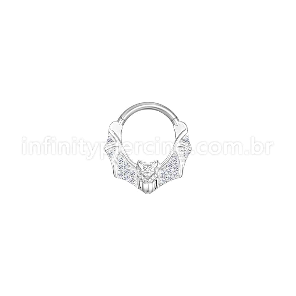 Piercing Argola Aço Cirúrgico Morcego Zircônia Cravejada