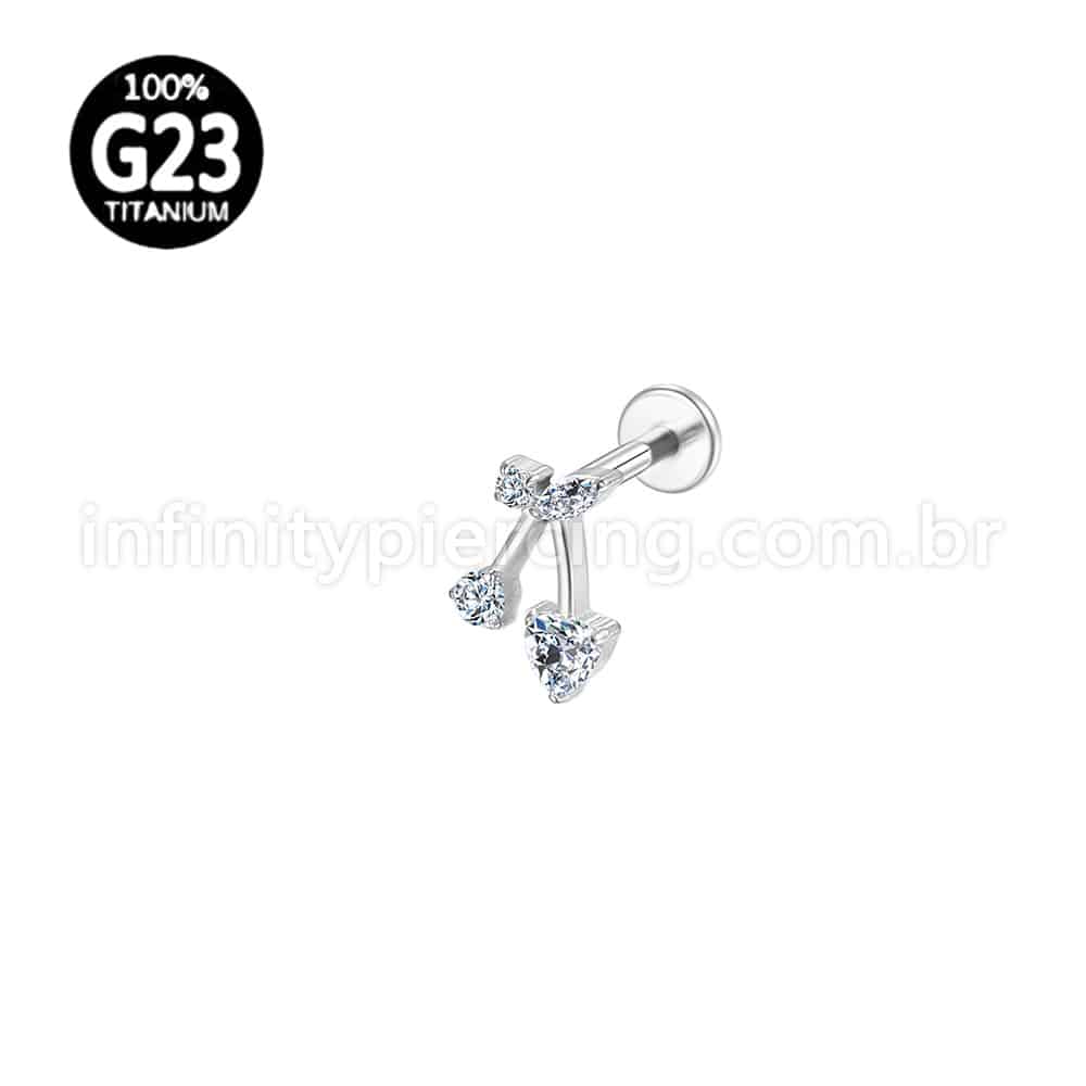 Piercing Labret Titânio Cereja Zircônias Cravejadas
