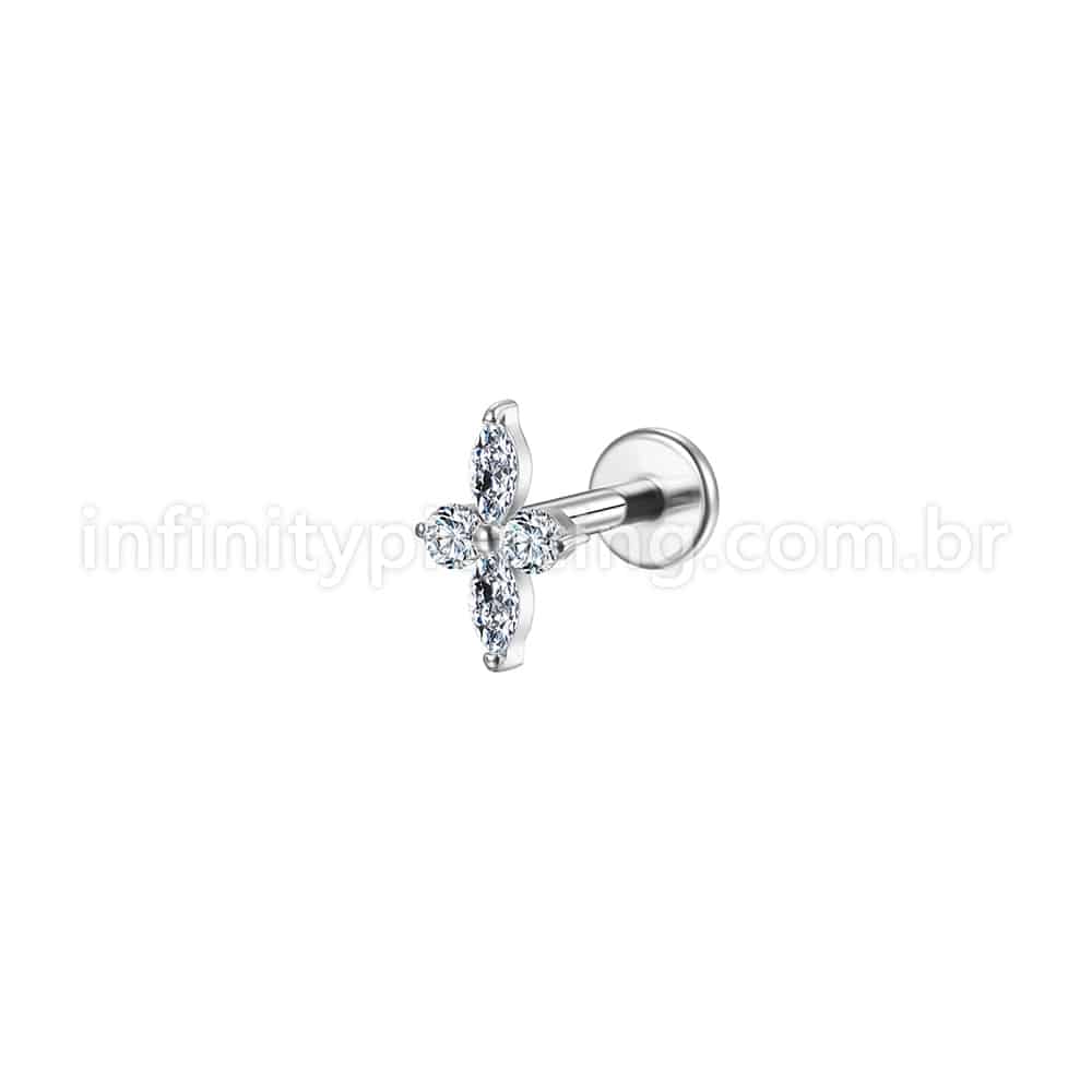 Piercing Labret Aço Cirúrgico Flor Zircônia