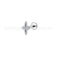 Piercing Labret Aço Cirúrgico Flor Zircônia