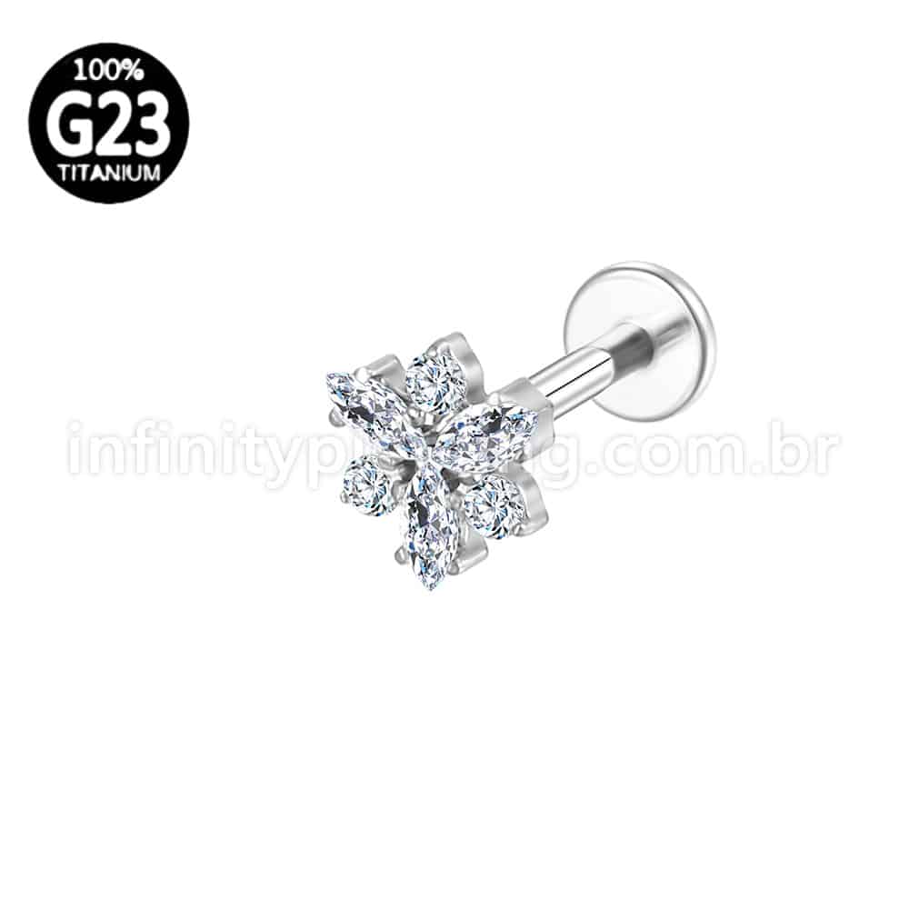 Piercing Labret Titânio Flor Zircônia Cravejada