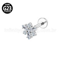 Piercing Labret Titânio Flor Zircônia Cravejada