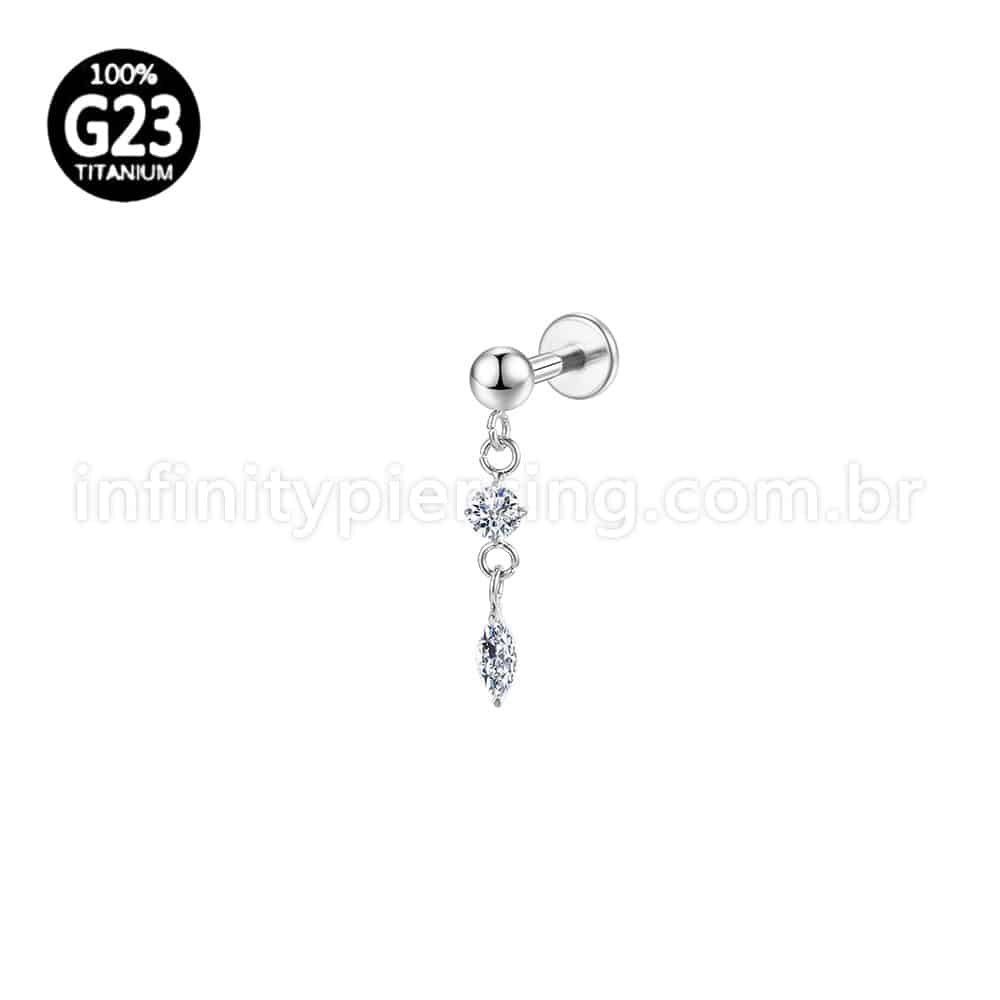 Piercing Labret Titânio Com Pingente Zircônias Cravejada