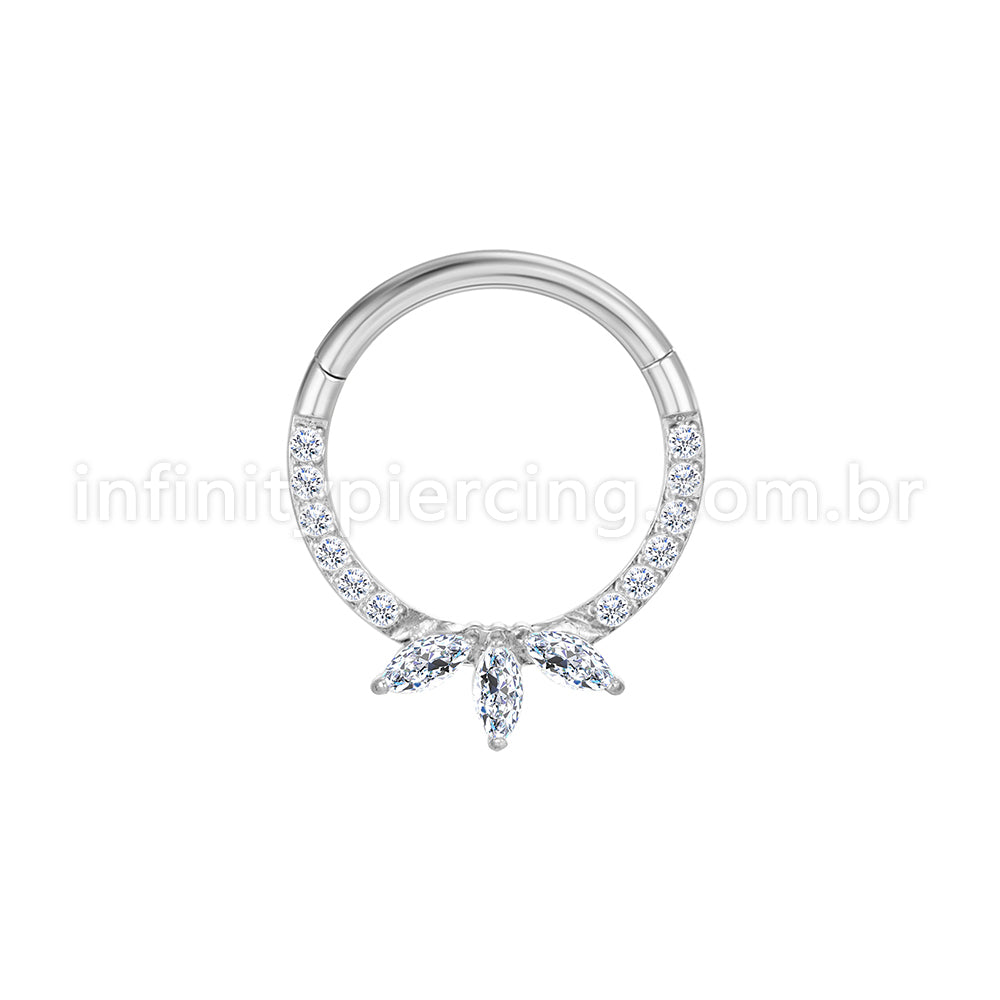 Piercing Argola Aço Cirúrgico Segmento Articulado Zircônia Cravejada