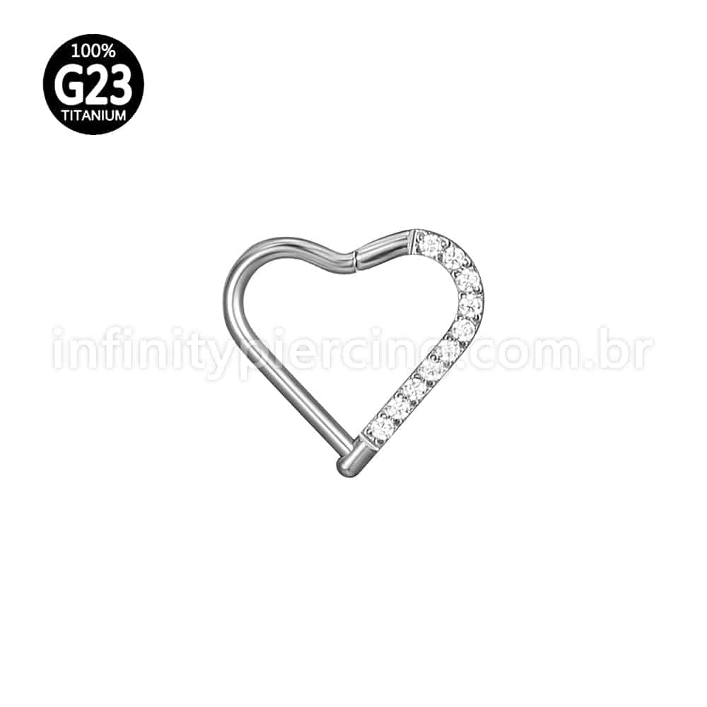 Piercing Coração Titânio Segmento Articulado Zircônia Cravejada