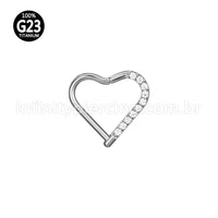 Piercing Coração Titânio Segmento Articulado Zircônia Cravejada