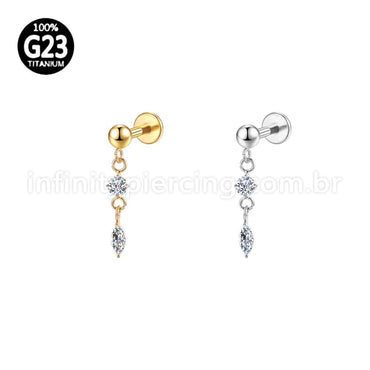 Piercing Labret Titânio Com Pingente Zircônias Cravejada