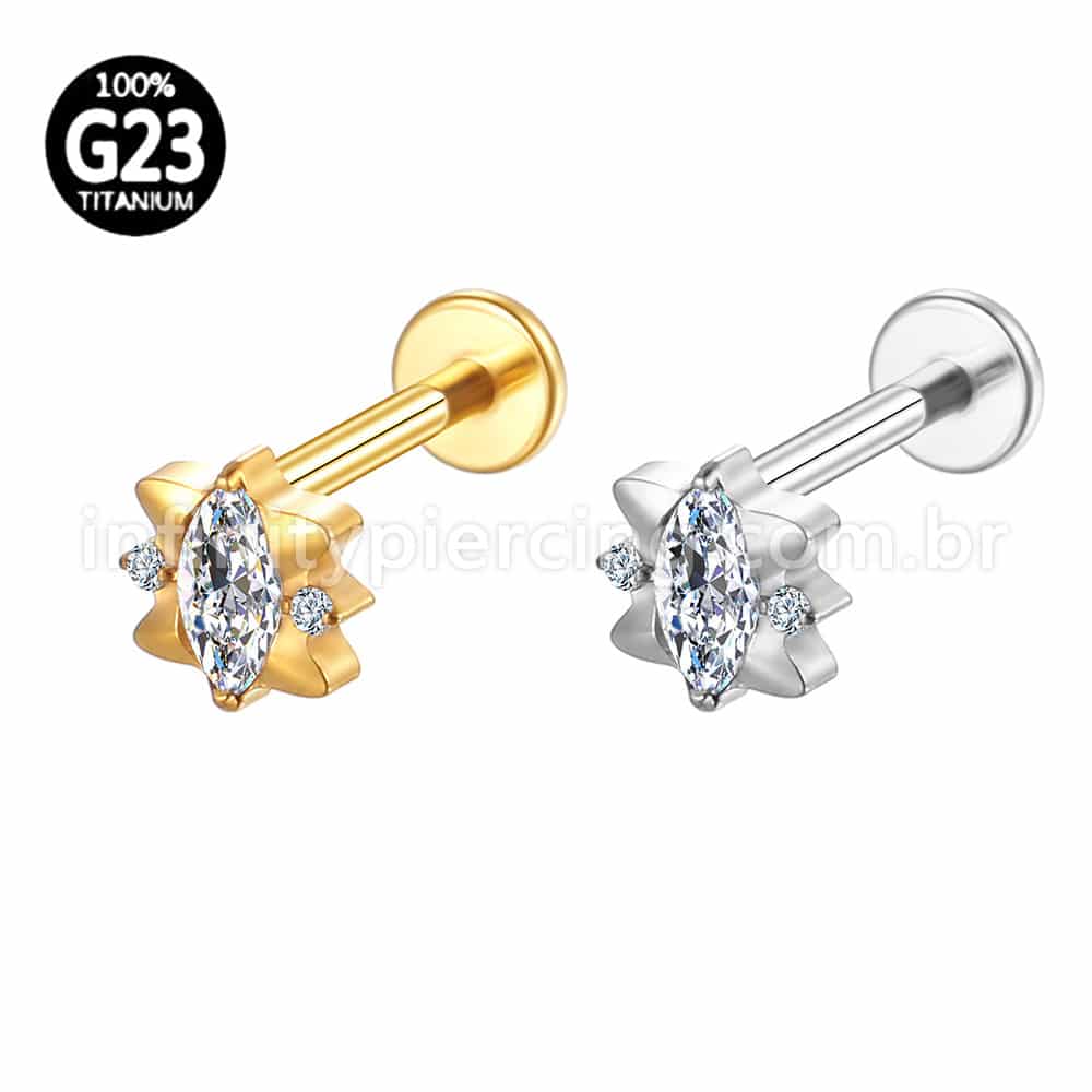 Piercing Labret Titânio Oval Com Detalhe Zircônia
